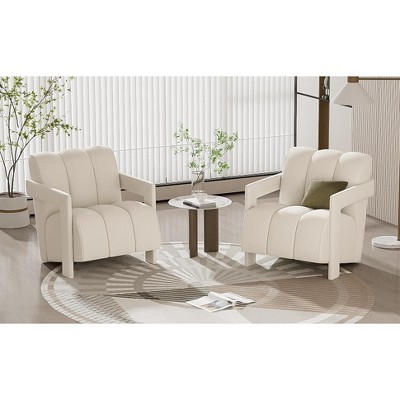 Akoasm 26.3 Inch Modern Upholstered Soft L-shaped Armrests Accent Sofa & Armchair For Living Room, Office & Bedroom Set of 2