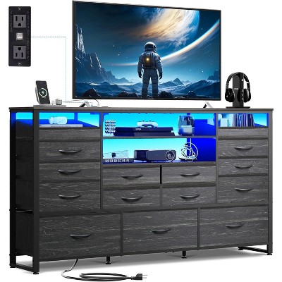 GALAXHERO TV Stand for 55-65 Inch TVs – with 15-Drawers and Open Shelves,Built-in Charging Station & LED Lights for Living Room & Hallway