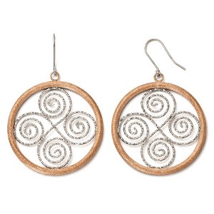 Black Bow Jewelry 35mm Sterling Silver & Rose Gold Tone Scroll & Circle Dangle Earrings - 1 of 3