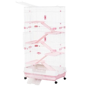 Resenkos Rabbit Hutch, Duck Cage Hutch,Rabbit Coop,6-Level Small Animal Cage Rabbit Hutch with Slide-out Tray, Pink - 1 of 4