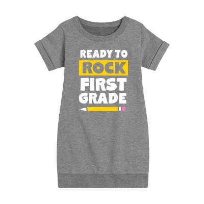 - Instant Message - Ready To Rock First Grade Graphic Short Sleeve Fleece Dress