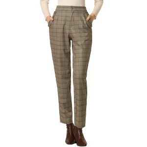 INSPIRE CHIC Women's Vintage Tartan Plaid Elastic Waist Straight Long Trousers - 1 of 4