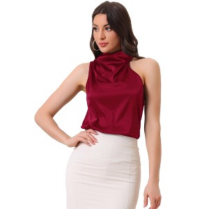 Allegra K Women's Satin Halter Neck Elegant Sleeveless Silky Summer Top - 1 of 4