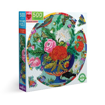 eeBoo: Piece and Love Bouquet and Birds 500 Piece Round Jigsaw Puzzle