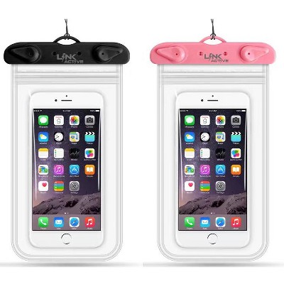 Link Waterproof IPX8 Case Phone Holder Pouch Up to 10.5" Underwater Dry Bag - 2 Pack Black/Pink