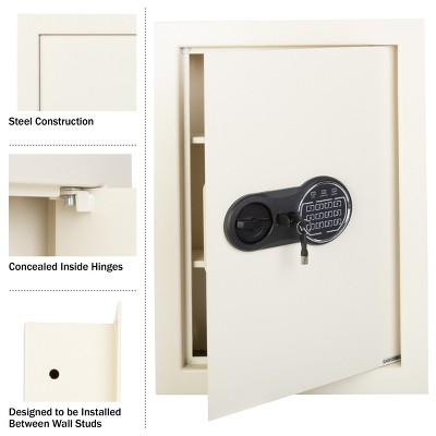 Cream Steel Small In-Wall Safe with Digital Keypad
