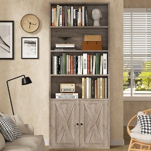 Celebalcony Bookshelf, Industrial Bookshelves and Bookcases with Doors Floor Standing 6 Shelf Display Storage Shelves 70.6 inches Tall - 1 of 4