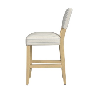 Blue and White Striped Upholstered Wood Counter Stool