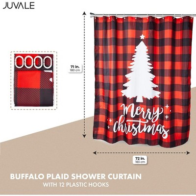 Farmlyn Creek Red Buffalo Plaid Merry Christmas Tree Bath Shower Curtain Set Polyester with 12 Hooks for Bathroom Decor 70"x71"