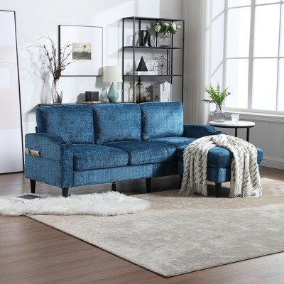NicBex 3-Seater Chenille Sofa Couch with Removable Storage Ottoman & Cup Holders,Upholstered Sleeper Sofa for Living Room,Bedroom