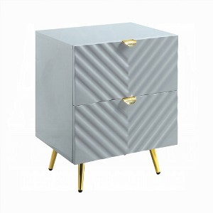 Gulches Modern Glam Nightstand with High Gloss Gray Finish, 2 Storage Drawers & Gold Metal Legs, 1pc Wooden Bedside Table - 1 of 4