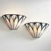 Regency Hill Filton Tiffany Style Wall Light Sconces Set of 2 Bronze Metal Hardwire 12 1/4" Fixture Blue White Art Glass for Bedroom Bathroom Vanity - 2 of 4