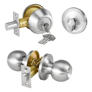 VEVOR Door Knob and Deadbolt Set,Satin Nickel Entry Door Knob and Single Cylinder Deadbolt Combo Pack, Fit for 1-3/8" to 1-3/4" Door Thickness,Silver - 1 of 4