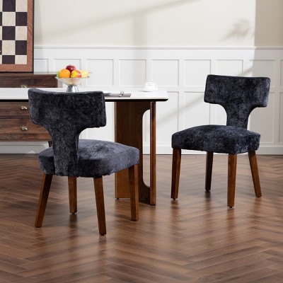Set of 2 Upholstered Dining Chairs with Rubber Wood Legs, Modern Armless Accent Chairs for Dining Room, Living Room, or Kitchen-Tanpinhause