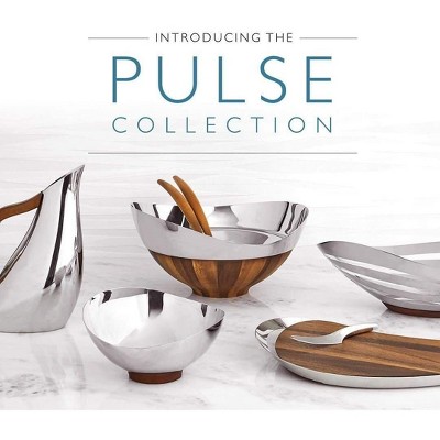 Polished Stainless Steel and Acacia Wood Crescent Nut Bowl