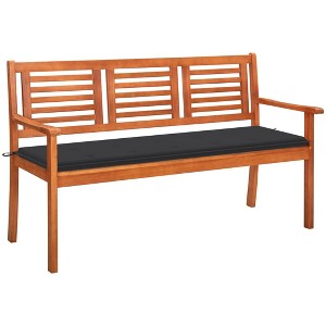 vidaXL 3-Seater Patio Bench with Cushion 59.1" Solid Eucalyptus Wood - 1 of 4