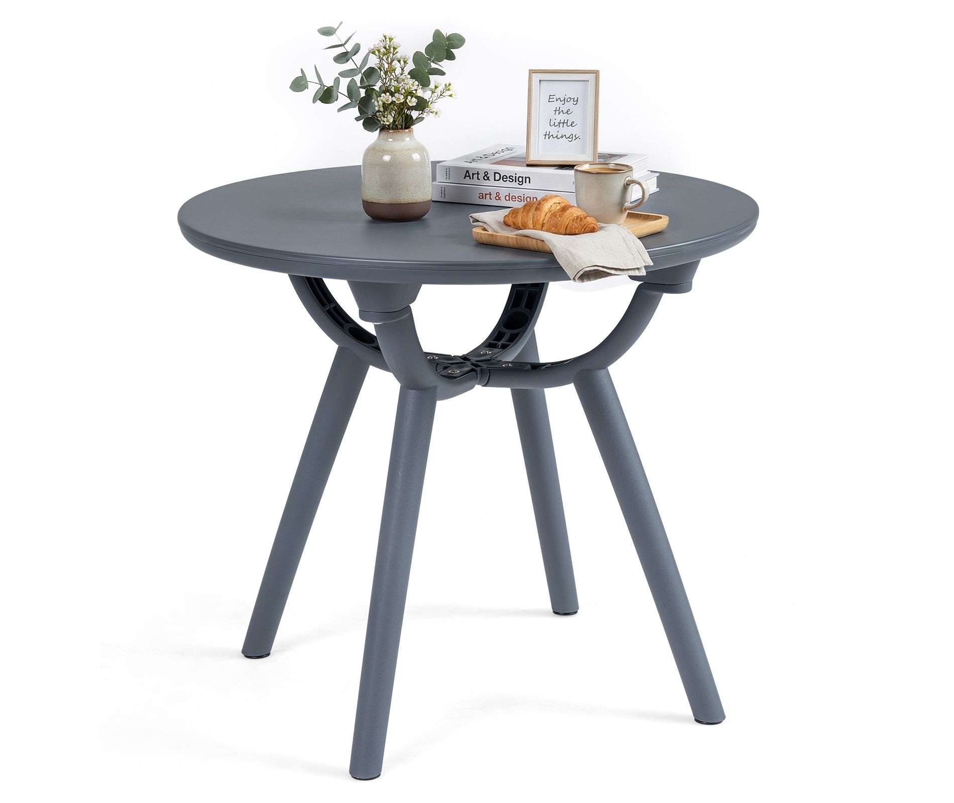 Costway Outdoor Side Table 20'' Round Storage Side Table Weather-Resistant End Table Gray