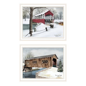 2- Piece Vignette Winter Covered Bridges White Framed Wall Art for Living Room, Bedroom Wall Art Print for Home Decor by Billy Jacobs - 1 of 4
