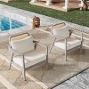 Modern Acacia Wood Club Chairs,Cream Fabric Cushion Patio Club Chair,Double Sided Woven Backrest Solid Acacia Wood Garden Chair-Coolbibila - 2 of 4