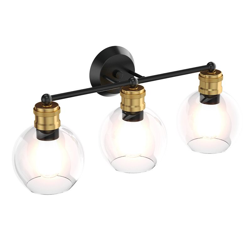 Costway 3-light Vanity Bathroom Light with 7 in Round Clear Glass Shade Vintage Wall Sconce, 1 of 11