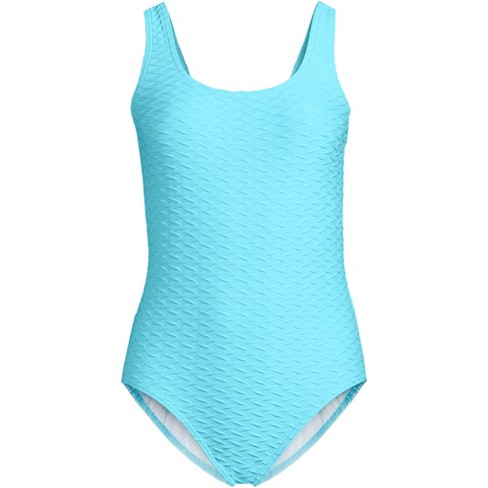 Lands' End Women's Chlorine Resistant Texture Scoop Neck High Leg Soft Cup  Tugless Sporty One Piece Swimsuit - 8 - River Mist : Target