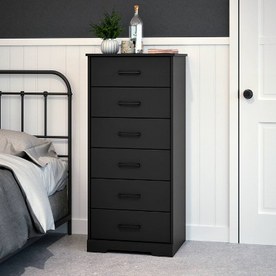 Rustic Black Vertical 6-Drawer Farmhouse Dresser