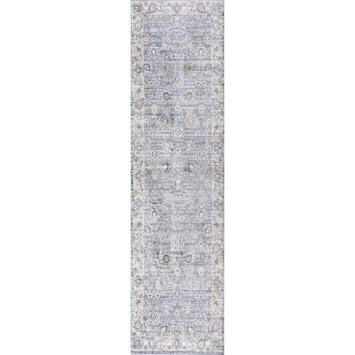 Light Gray Floral Synthetic 2x10 ft Vintage-Inspired Runner Rug