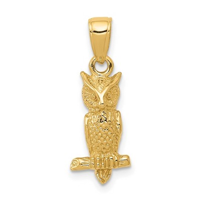 Black Bow Jewelry 14k Yellow Gold Small 3D Owl Pendant