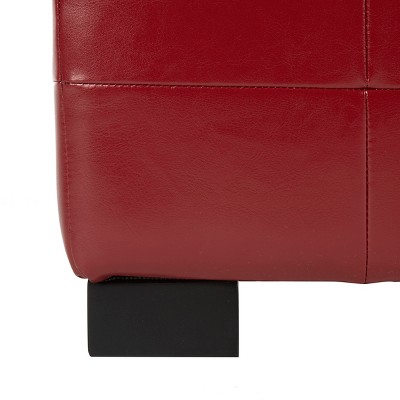 Small Red Quilted Leather Storage Bench with Black Legs