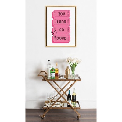 Bright Gold Framed Canvas Print with Pink Tickets, 18" x 24"