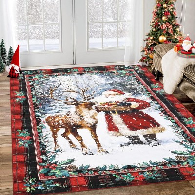 Fulvari Indoor Christmas Rug Kitchen Bathroom Rugs for Entryway,Washable Non-Slip Christmas Tree Santa Claus Area Rug,Winter Holiday Decor