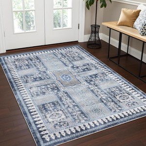 Washable Vintage Rug, Non-Slip Non-Shedding Carpet, Low Pile Floor Covering, Foldable Floral Print Soft Mat for Playroom, Bedroom Living Room - 1 of 4