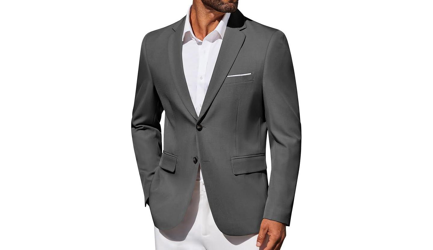 Мужской пиджак COOFANDY Blazer Business Suit Jacket Slim Fit Two Button Casual Sport Coats Grey, цвет: Серый — фото 1