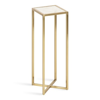 Jaspur Gold Finish Square Metal and Marble Accent Table