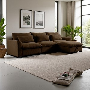 122" Corduroy Cloud L-Shaped Modular Sectional Sofa with Deep Seat & Storage Ottoman - 1 of 4