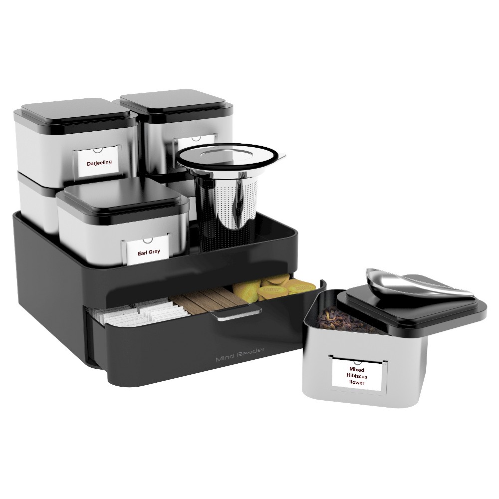 UPC 887530004612 product image for Mind Reader Lucy Loose Leaf Tea Organizer 10 Pc. - Silver/Black | upcitemdb.com