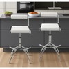 HomeRoots Set of Two White and Silver Metal and Faux Leather Low Back Adjustable Height Bar Chairs - 2 of 4