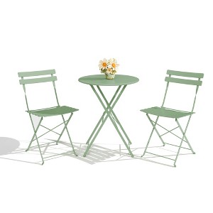 Garvee 3 Piece Patio Bistro Set, Outdoor Folding Table & 2 Chairs, Colorful Metal Furniture for Apartments, Porch, Deck, Balcony, Garden - 1 of 4