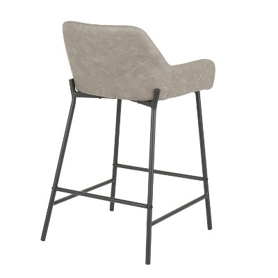 Daniella Industrial Black Metal Frame Counter Stools with Grey Faux Leather - Set of 2