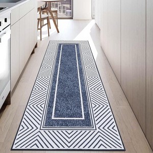 Washable Area Rugs, Modern Minimalist Bordered Geometric Print Carpet, Non Slip Low Pile Mat for Bedroom Living Room Farmhouse Nursery Home Office - 1 of 4