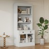 Tall Bookcase with Drawer and Glass Doors, Freestanding MDF Bookcase with Open Shelves for Living Room, 83.4 in Tall-3irtyhousy - 2 of 4