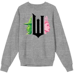 Wicked Part 1 Elphaba & Glinda W Adult Athletic Heather Crew Neck Long Sleeve Sweatshirt - 1 of 3