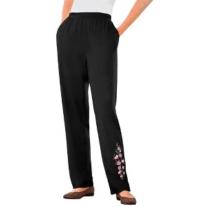 Woman Within Plus Size 7-Day Embroidered Straight-Leg Knit Pant - 1 of 4