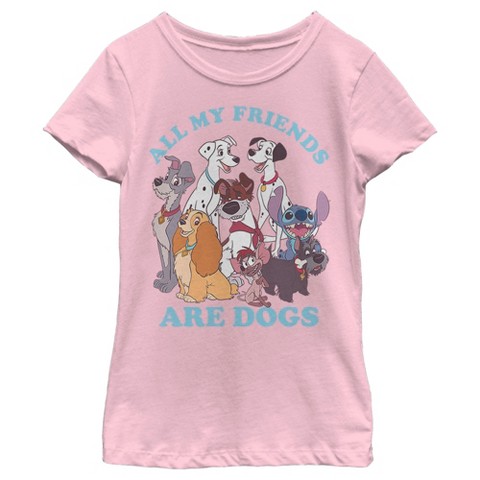 Disney Girl's Disney All My Friends Are Dogs T-Shirt - Light Pink - X Large