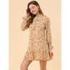 INSPIRE CHIC Women's Floral Dress Loose Chiffon Ruffle Self Tie Neck Shift Dresses - 2 of 4