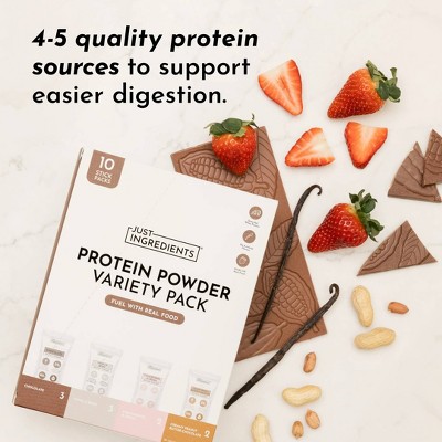 Just Ingredients Protein Powder Stick Variety Pack - 4 Flavors - 12.77oz/10ct