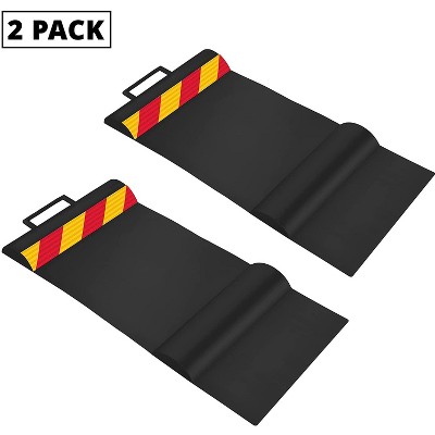 RaxGo Car Parking Mat, Garage Wheel Stopper Parking Aid | Anti-Skid Grips, Install Adhesive, Carry Handles & Reflective Strips, Black | Pack of 2 Mats