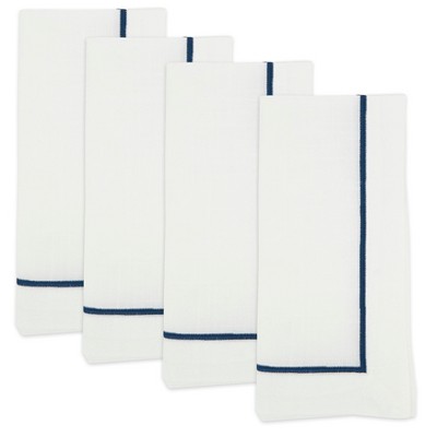Navy Blue Embroidered Polyester Dinner Napkins, Set of 4