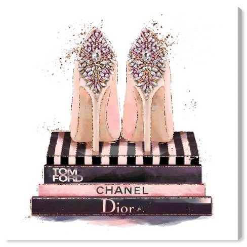 12 x 12 Treasured Shoes Fashion and Glam Unframed Canvas Wall Art in Pink  - Oliver Gal