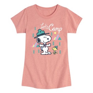Girls' - Peanuts - Snoopy Camping Fitted Short Sleeve Graphic T-Shirt - 1 of 4